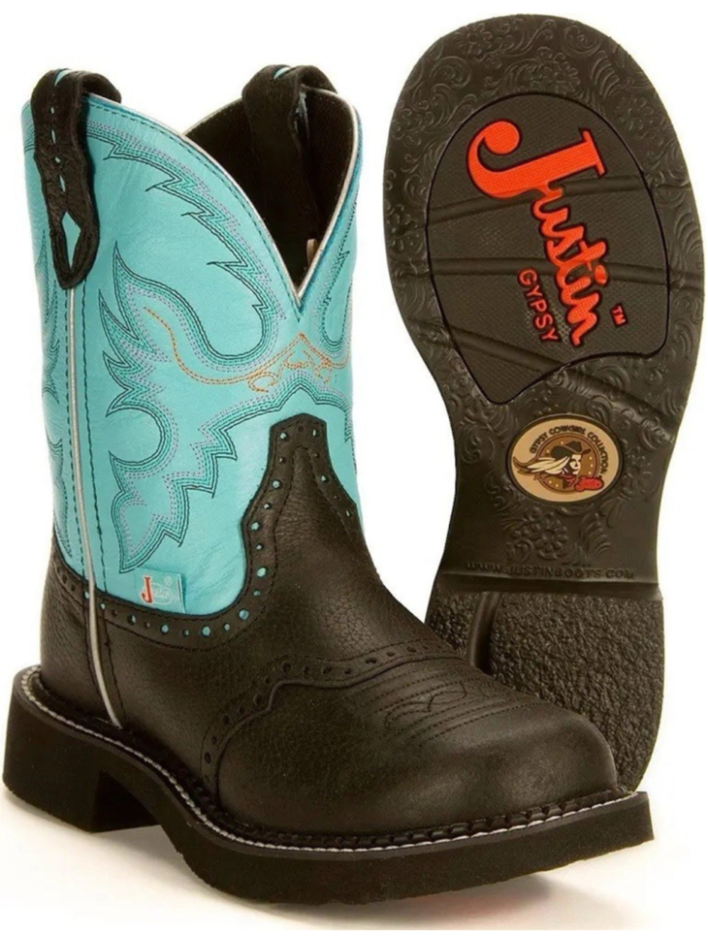 Justin Boots Gemma 8” Round Toe Light Blue Embroidered L9905 Rodeo Western 6.5B